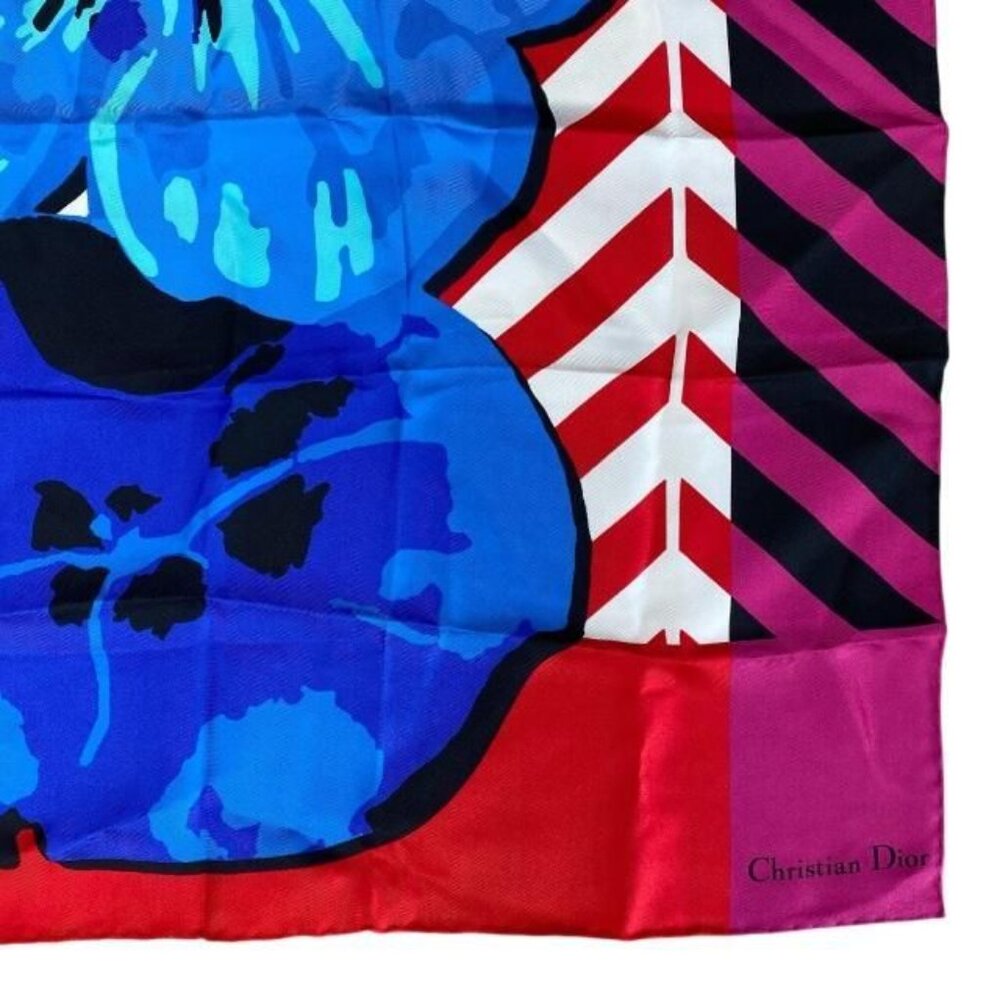 Christian Dior 22 Flp070 I615 2022 Flower Pop Scarf Silk Red Blue Pink - Picture 3 of 8